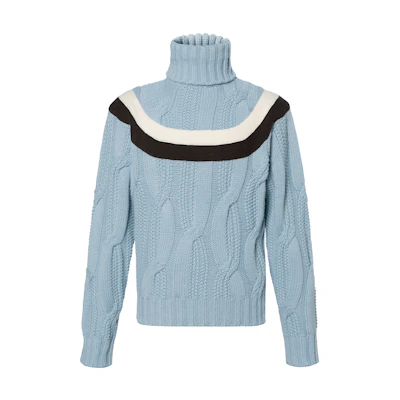 HERMES FW22 Knit Colorblock Turtleneck Sweater Light Blue H267275HA3P