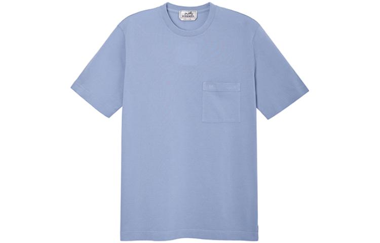 HERMES FW22  Light Blue Solid Color Crew Neck T-Shirt H072025HA69