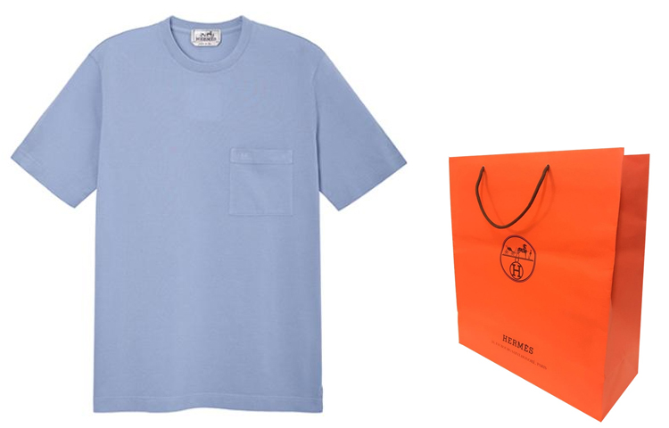 Shop HERMES FW22  Light Blue Solid Color Crew Neck T-Shirt H072025HA69