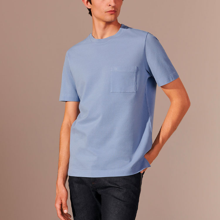 Details for HERMES FW22  Light Blue Solid Color Crew Neck T-Shirt H072025HA69