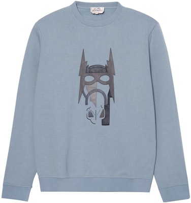 HERMES FW22 Logo Print Crewneck Sweatshirt Biru Misty dengan Perincian Kulit. H267680HA3Q Buy HERMES FW22 Logo Print Crewneck Sweatshirt Biru Misty dengan Perincian Kulit. H267680HA3Q