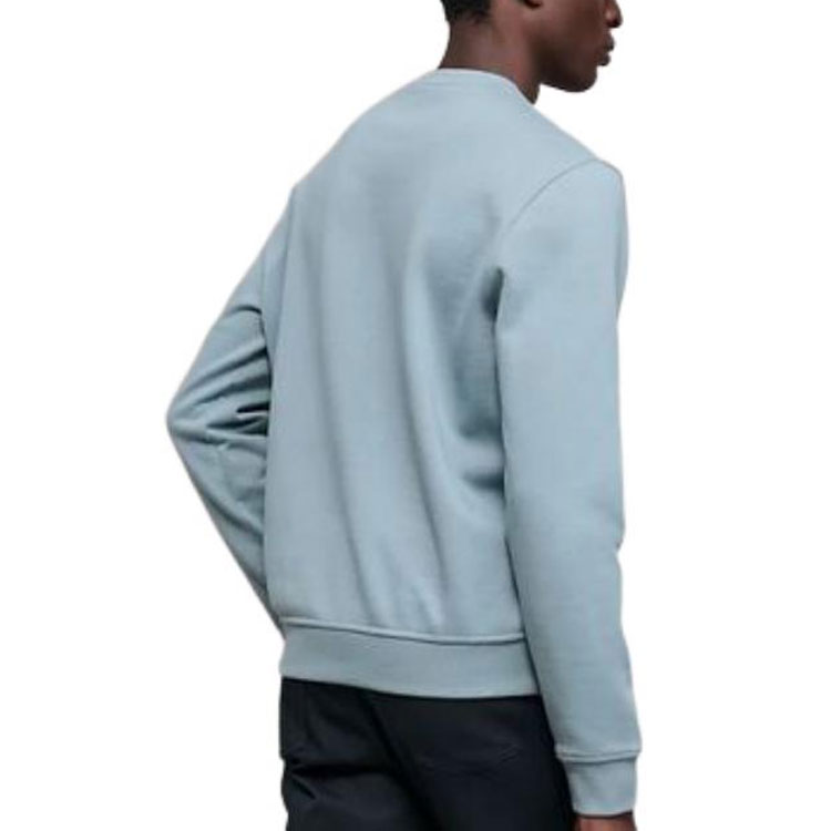 Purchase HERMES FW22 Logo Print Crewneck Sweatshirt Biru Misty dengan Perincian Kulit. H267680HA3Q