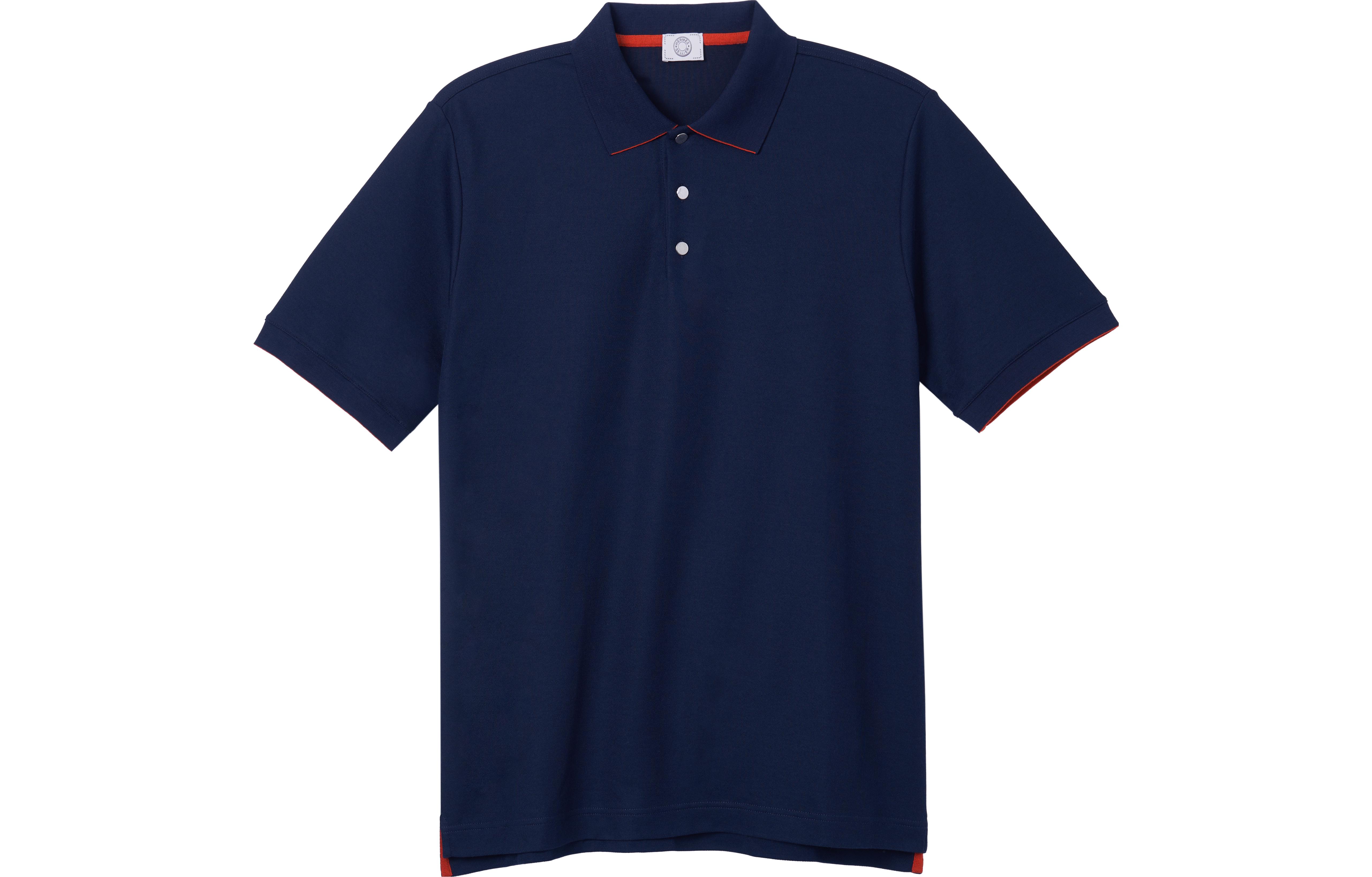 Order 爱马仕FW22海军蓝不对称开衩下摆短袖棉质POLO衫 H800271-E01