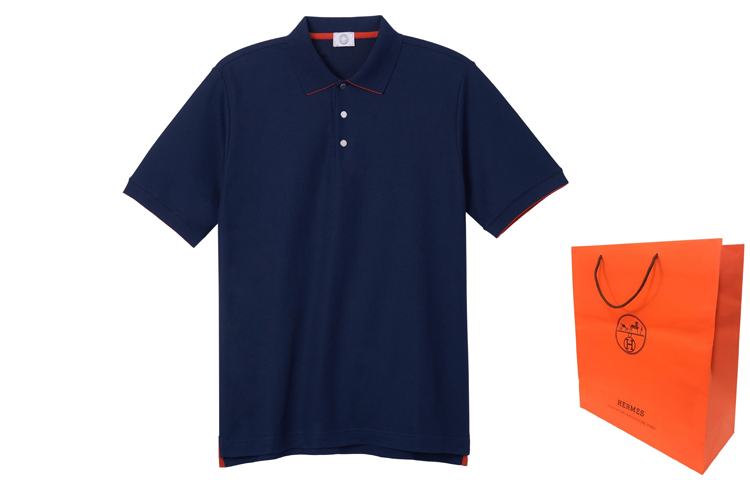 Shop 爱马仕FW22海军蓝不对称开衩下摆短袖棉质POLO衫 H800271-E01