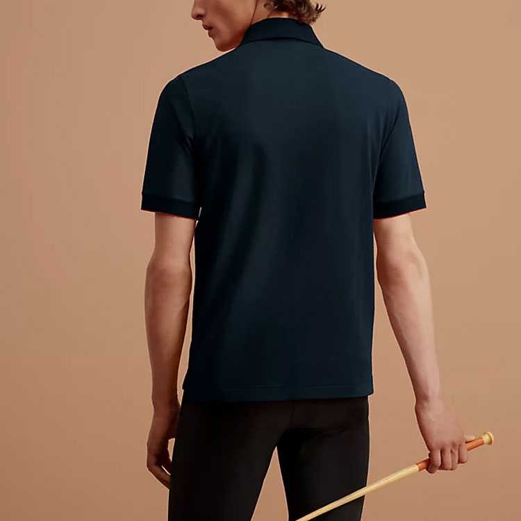 Details for 爱马仕FW22海军蓝不对称开衩下摆短袖棉质POLO衫 H800271-E01
