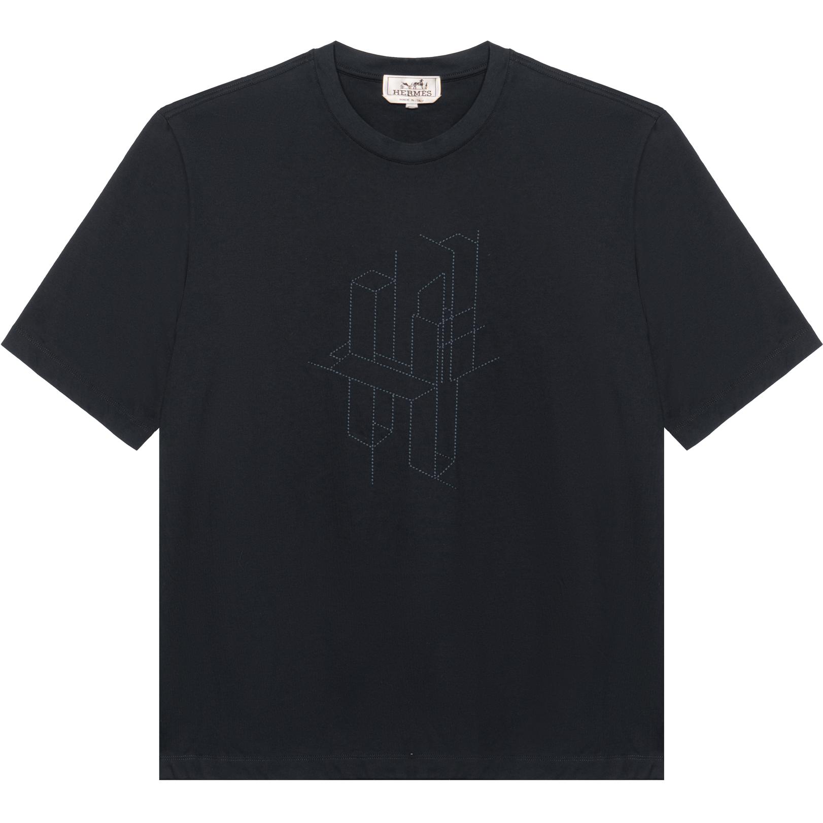 HERMES FW22  Navy Blue Graphic Print Crewneck Short Sleeve T-Shirt H167610HA01