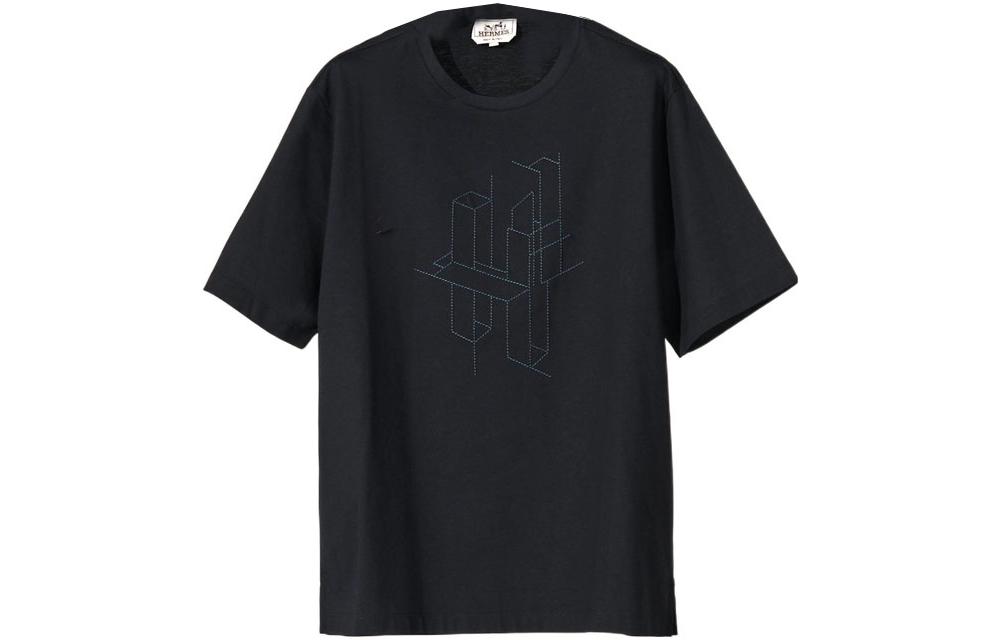 Order HERMES FW22 海軍藍圖案印花短袖圓領T恤 H167610HA01