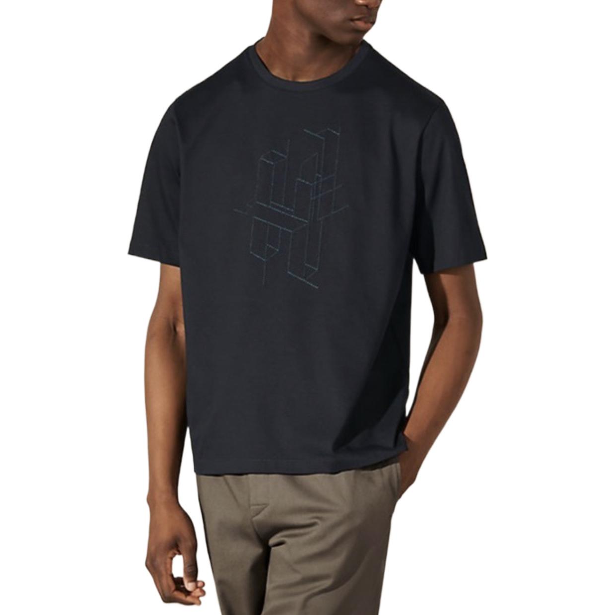 Lookbook HERMES FW22 海軍藍圖案印花短袖圓領T恤 H167610HA01