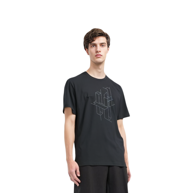 Shop HERMES FW22 海軍藍圖案印花短袖圓領T恤 H167610HA01