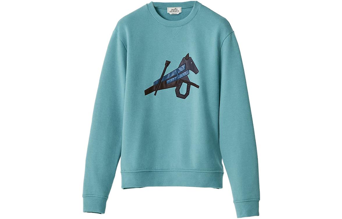 HERMES FW22  Round-Neck Sweatshirt with Leather Cartoon Animal Detail Green. H257720HA64