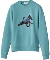 HERMES FW22 Round-Neck Sweatshirt with Leather Cartoon Animal Detail Green. H257720HA64 HERMES FW22 Round-Neck Sweatshirt with Leather Cartoon Animal Detail Green. H257720HA64
