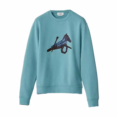 HERMES FW22 Round-Neck Sweatshirt with Leather Cartoon Animal Detail Green. H257720HA64