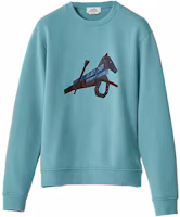 Order HERMES FW22 Round-Neck Sweatshirt with Leather Cartoon Animal Detail Green. H257720HA64