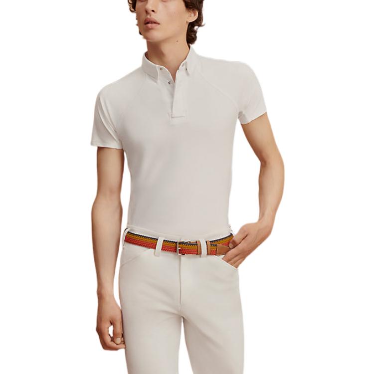 Shop HERMES FW22 Polo Slim Fit Blanco Camisa Lisa H800482EV01