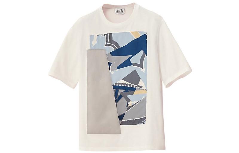 HERMES FW22  White Irregular Print Crew Neck Casual T-Shirt H257810HA90