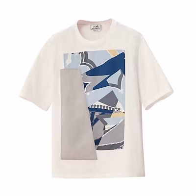 HERMES FW22 White Irregular Print Crew Neck Casual T-Shirt H257810HA90
