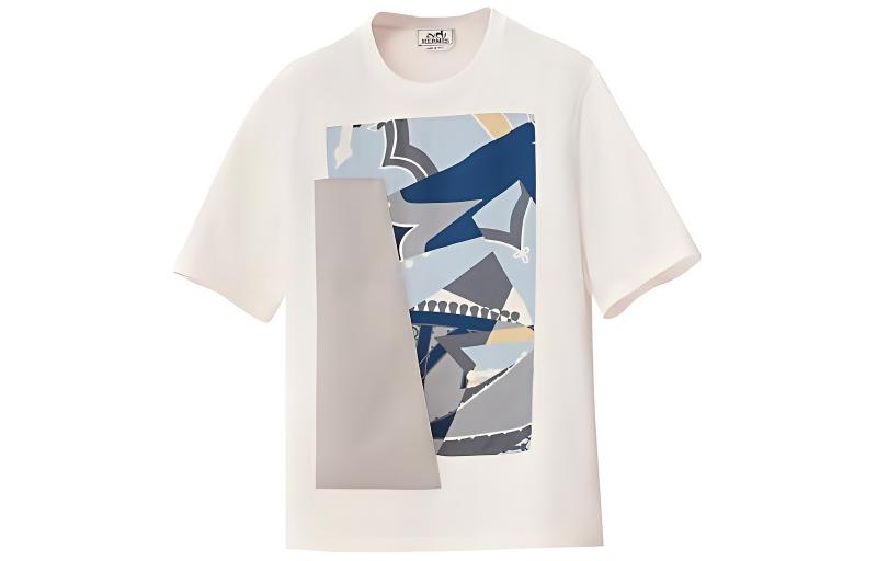 Lookbook HERMES FW22 白色不規則圖案圓領休閒T恤 H257810HA90