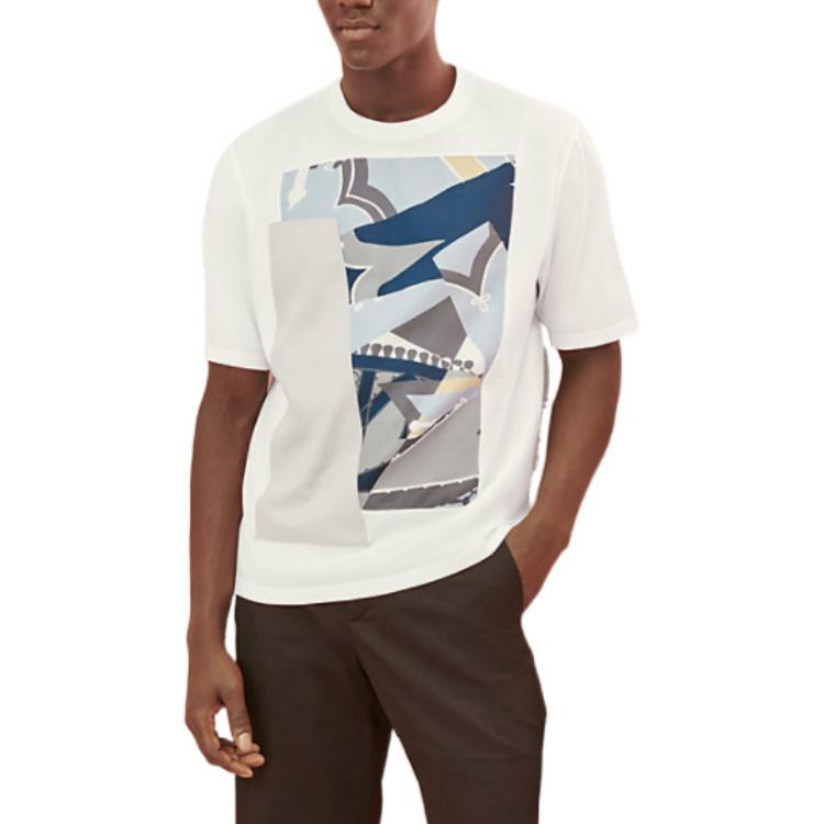 Shop HERMES FW22 白色不規則圖案圓領休閒T恤 H257810HA90