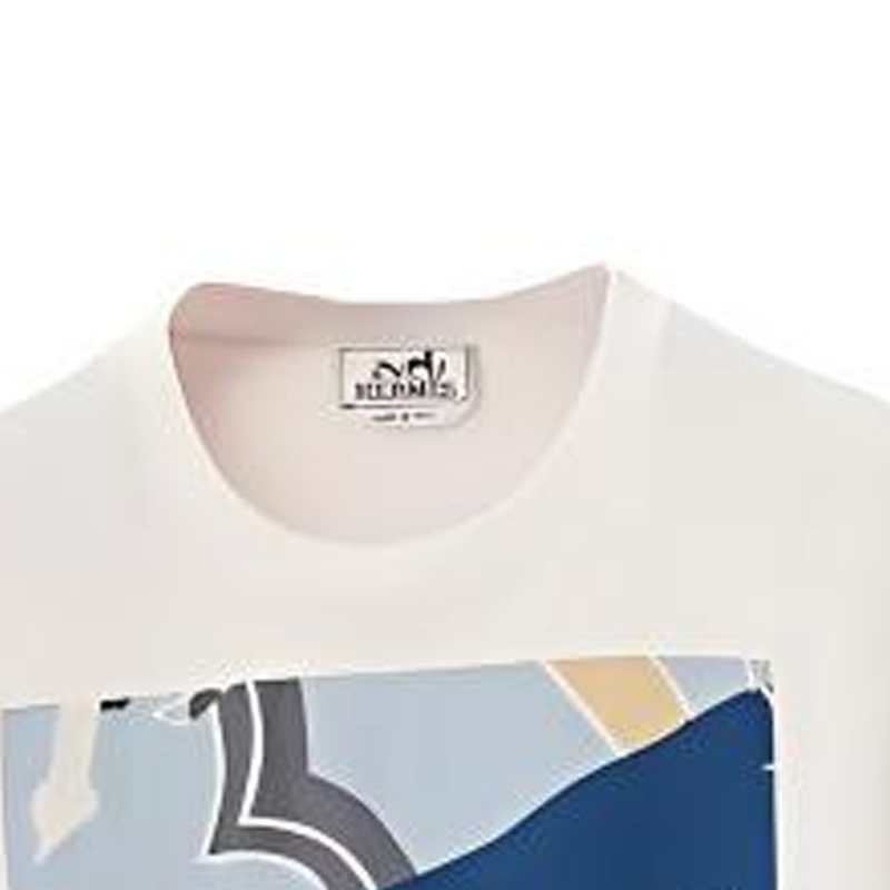 Cheap HERMES FW22 白色不規則圖案圓領休閒T恤 H257810HA90