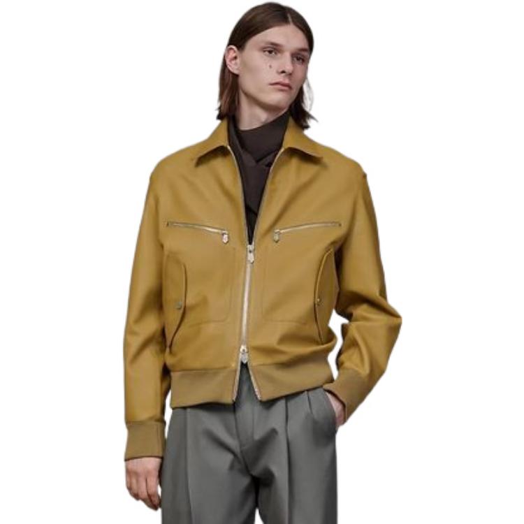 Lookbook 에르메스 FW22 옐로우 솔리드 칼라 지퍼 버튼 포켓 재킷. H263220HC3J