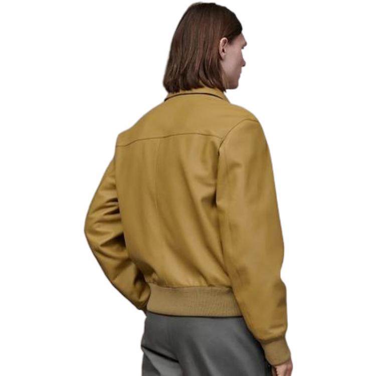 Shop 에르메스 FW22 옐로우 솔리드 칼라 지퍼 버튼 포켓 재킷. H263220HC3J