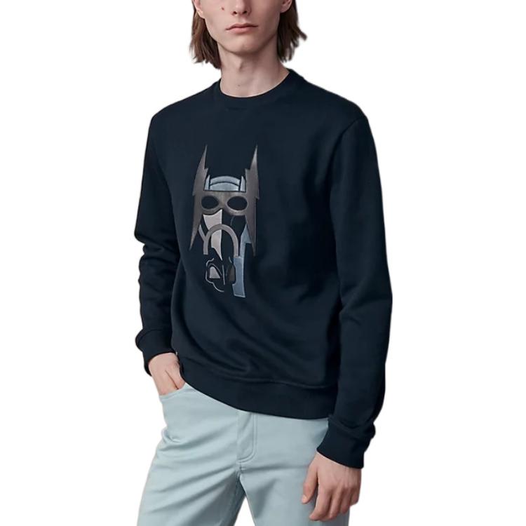 Purchase 에르메스 FW22 추상 패턴 네이비 블루 크루넥 스웻셔츠 패션. H267680HA01