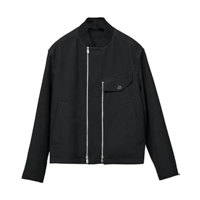 Hermes FW22 Black Solid Color Double Zip Baseball Jacket H262200HD02