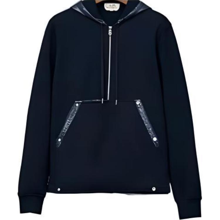 Hermes FW22 Blue Solid Color Hooded Jacket for Men H267620HA01ME