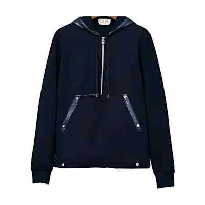 Hermes FW22 Blue Solid Color Hooded Jacket for Men H267620HA01ME