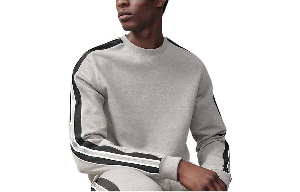 Hermes FW22 Contrast Stripe Print Crewneck Relaxed Fit Sweatshirt Grey Mens H267640HA1O