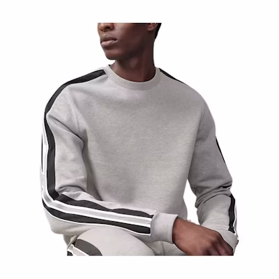 Hermes FW22 Contrast Stripe Print Crewneck Relaxed Fit Sweatshirt Grey Mens H267640HA1O
