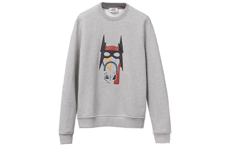 HERMES FW22 Geometric Cartoon Print Crewneck Loose Sweatshirt Men Light Grey H267680HA1O3
