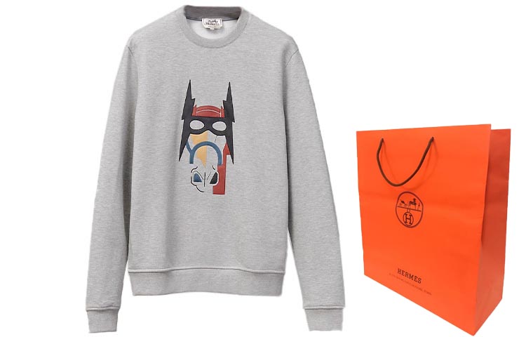 Lookbook HERMES FW22 Baju Sejuk Lelaki Kelabu Cerah Cetakan Kartun Geometri Kasual H267680HA1O3