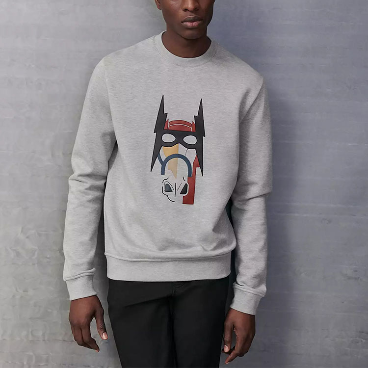 Shop HERMES FW22 Baju Sejuk Lelaki Kelabu Cerah Cetakan Kartun Geometri Kasual H267680HA1O3