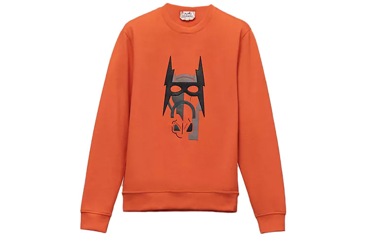 Hermes FW22 Graphic Print Crewneck Long Sleeve Sweatshirt Poppy Orange H267680HA0S