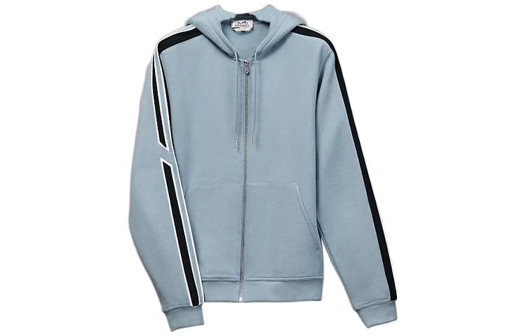 Hermes FW22 Light Blue Hoodie with Striped Drawstring and Zipper H267650HA3QLA