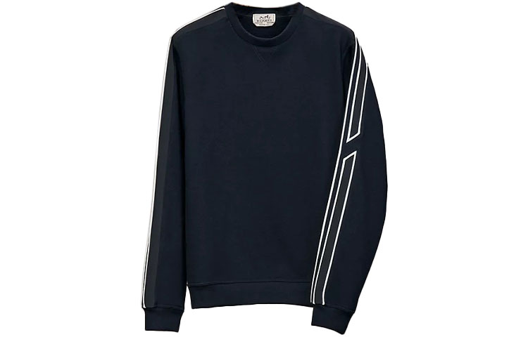 Hermes FW22 Navy Blue Color-Block Striped Loose-Fit Pullover Sweatshirt Men H267640HA013