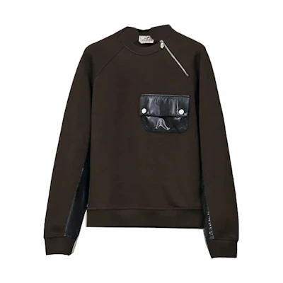 Hermes FW22 Plain Zip Pocket Crewneck Sweatshirt Deep Green H267600HA38