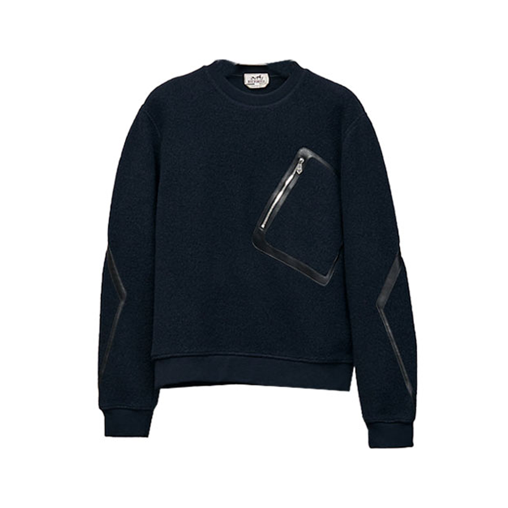 Hermes FW22 Round Neck Pullover Sweatshirt Navy Blue Long Sleeve H267540HA01