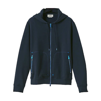 Hermes FW22 Solid Color Zip Hoodie Jacket Blue H257710HA6C