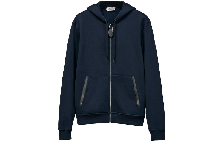 Hermes FW22 Solid Color Zip Hoodie Men’s Navy Blue Long Sleeve H267510HA01