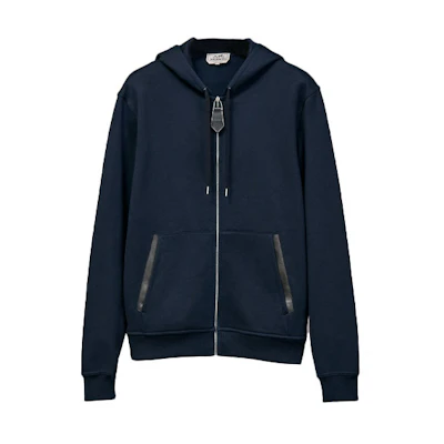 Hermes FW22 Solid Color Zip Hoodie Men’s Navy Blue Long Sleeve H267510HA01
