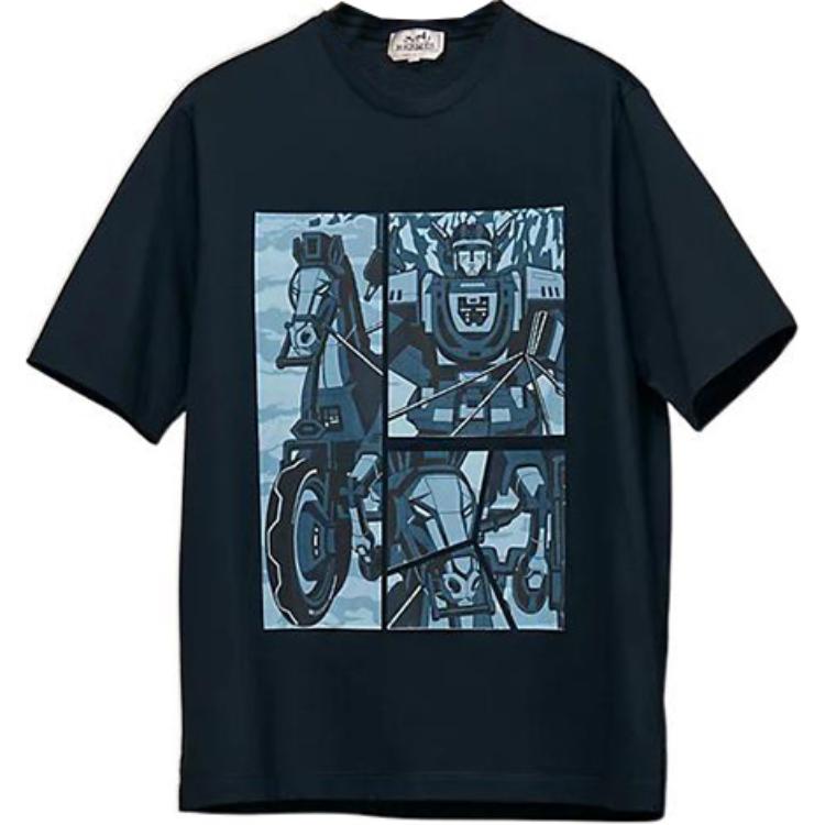 HERMES FW22 Super Chariot Print Crew Neck T-Shirt Men’s Sky Blue H267820HA01