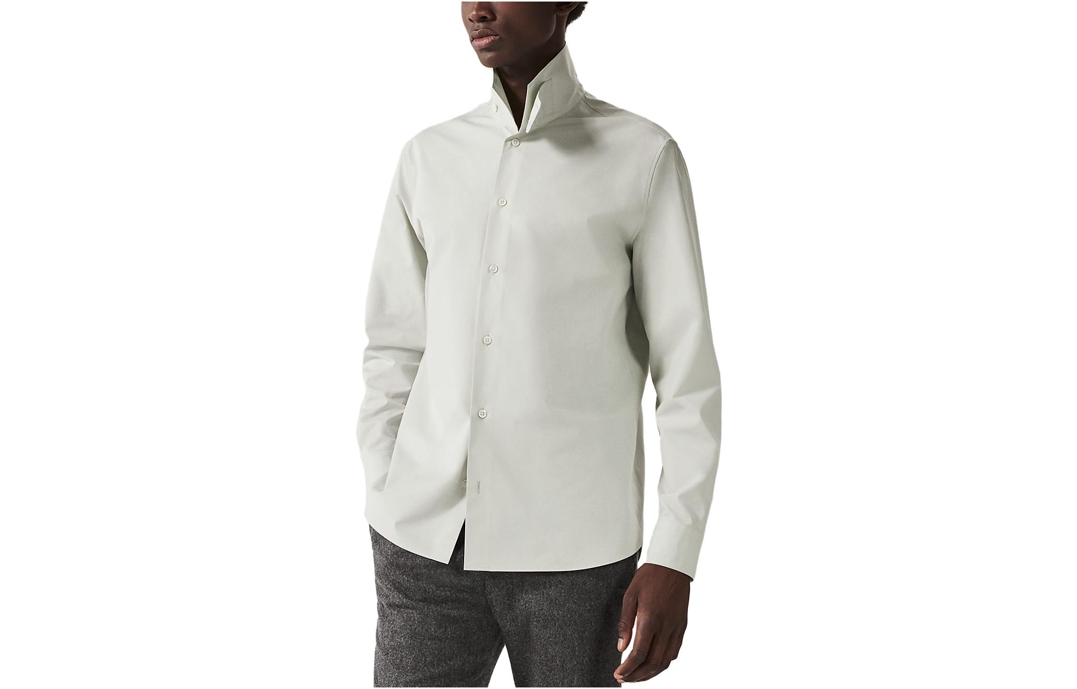 Order HERMES FW23 Kemeja Lengan Panjang Hijau Muda Warna Solid. H366300H24N