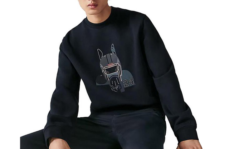HERMES FW23  Navy Blue Sweatshirt with Animal Graphic and Digital Print. H367820HA01