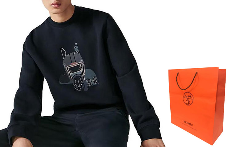 Shop HERMES FW23 Baju Navy Blue Grafik Haiwan & Cetakan Digital. H367820HA01