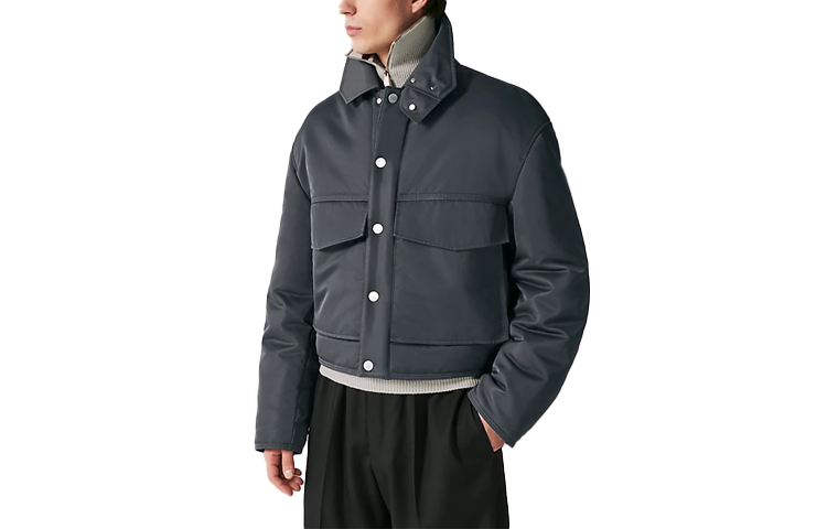 HERMES FW23  Solid Quilted Straight Jacket in Charcoal Black. H362420HE83
