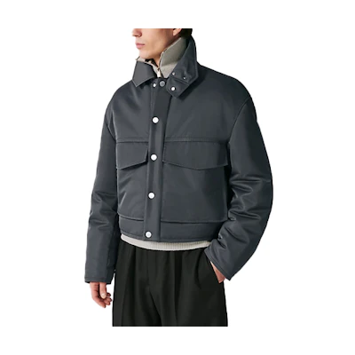 HERMES FW23 Solid Quilted Straight Jacket in Charcoal Black. H362420HE83