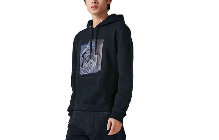 Hermes FW23 Graphic Print Drawstring Hoodie for Men in Dark Blue H367800HA01