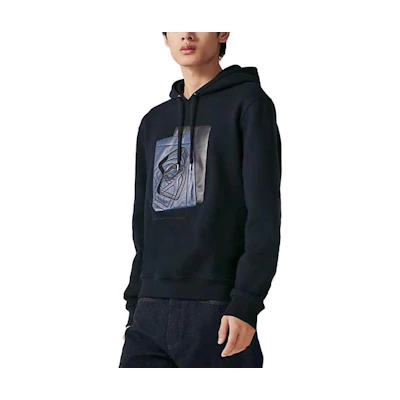 Hermes FW23 Graphic Print Drawstring Hoodie for Men in Dark Blue H367800HA01